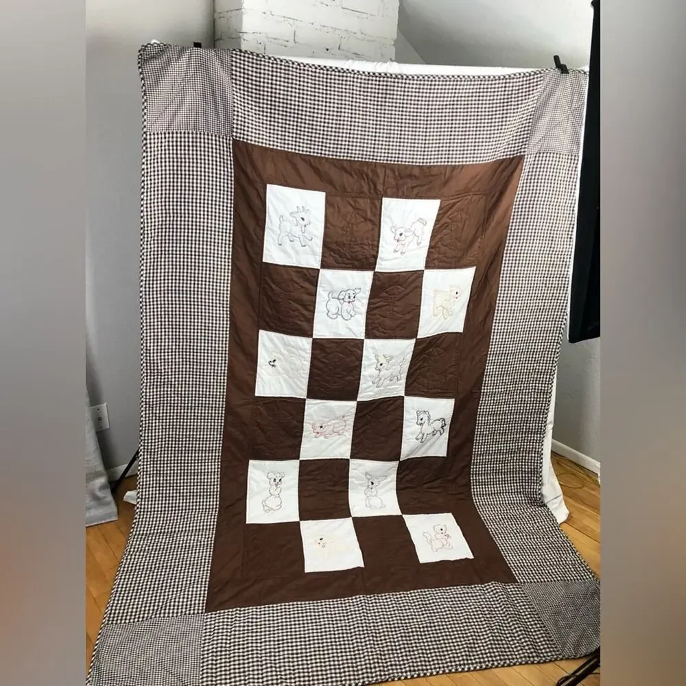 Vintage Embroidered Animal Quilt